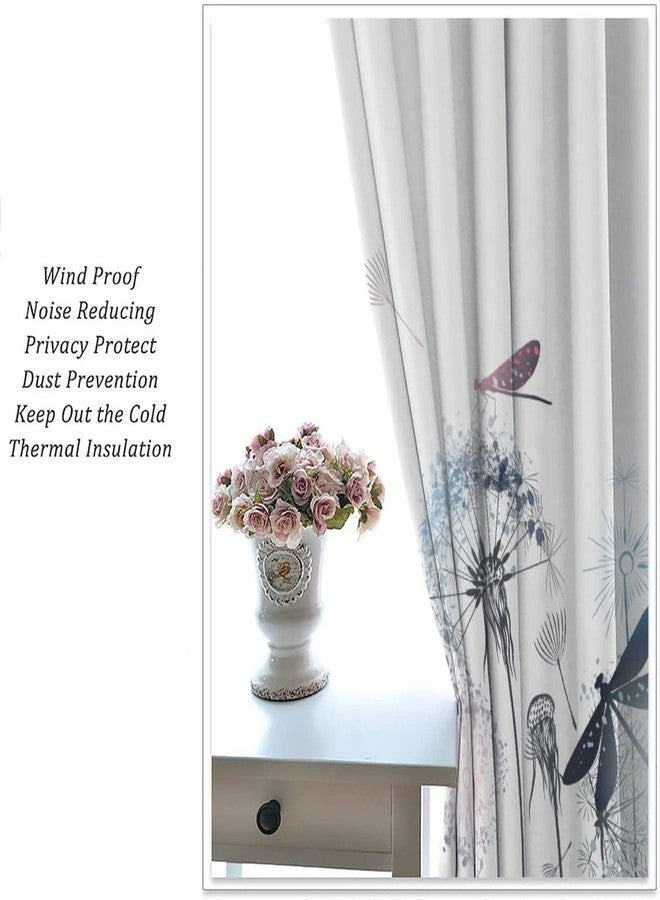 Kurtect Dandelion Blackout Curtain Dragonfly Teal Blue Floral Window Curtain Noise Reducing Drapes Rod Pocket Bedroom Kitchen Dining Room Cafe Living Room 2 Panels 42x45 in - Image 4